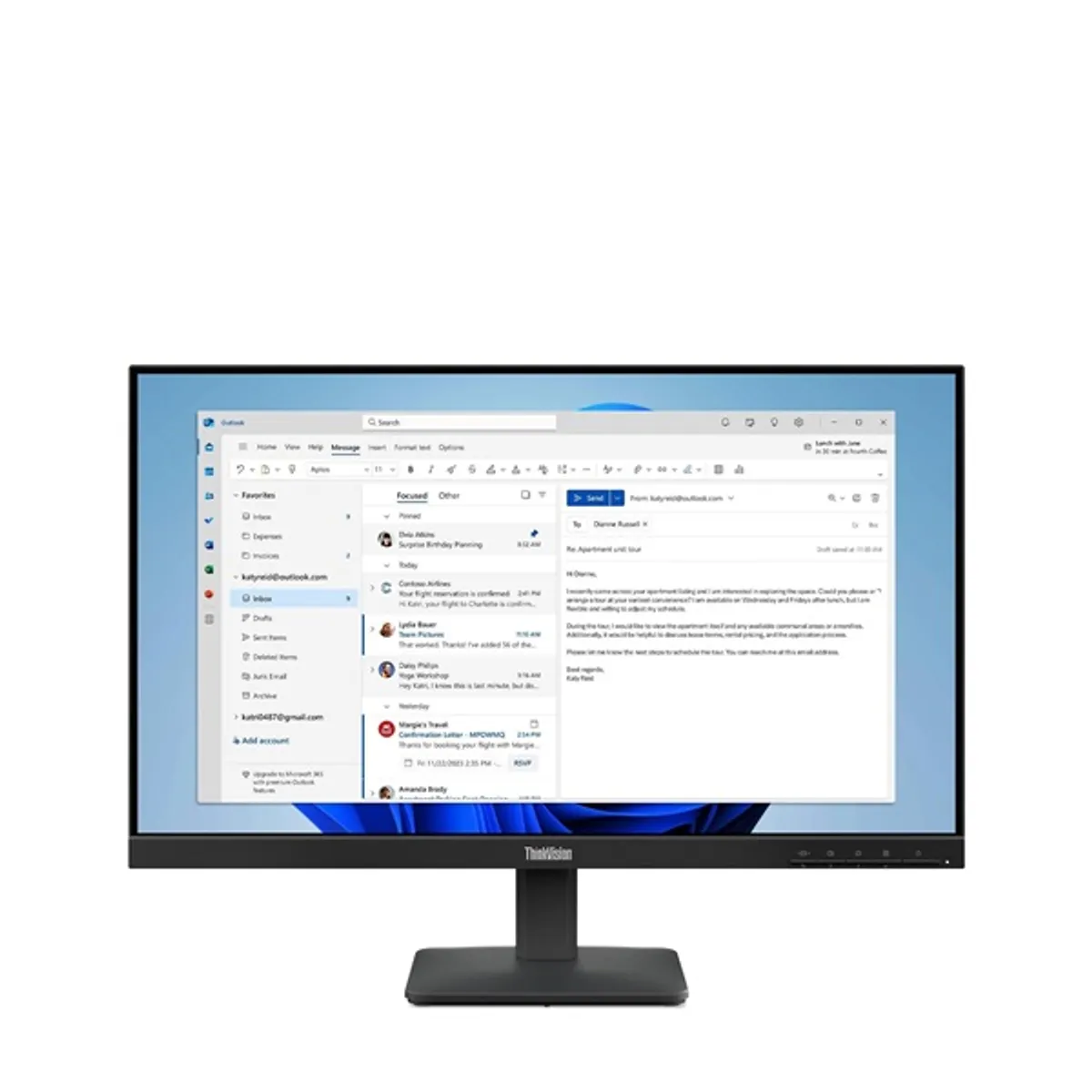 LENOVO-COM 64B5KAT1EU monitor 23,8" IPS 1920x1080 100Hz HDMI 1.4 VGA D-Sub Beépített tápegység VESA 100x100 fekete #1