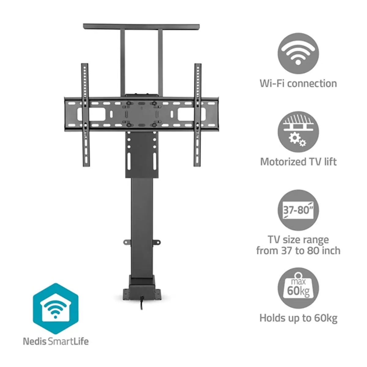 NEDIS TVSM5840BK motoros TV-emelő 37-80" Wi-Fi SmartLife, 50 dB, VESA 200x200-600x400 #1