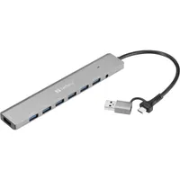 Sandberg 136-66 USB hub 7 db USB 3.0 port alumínium ház USB-C és USB-A bemenet
