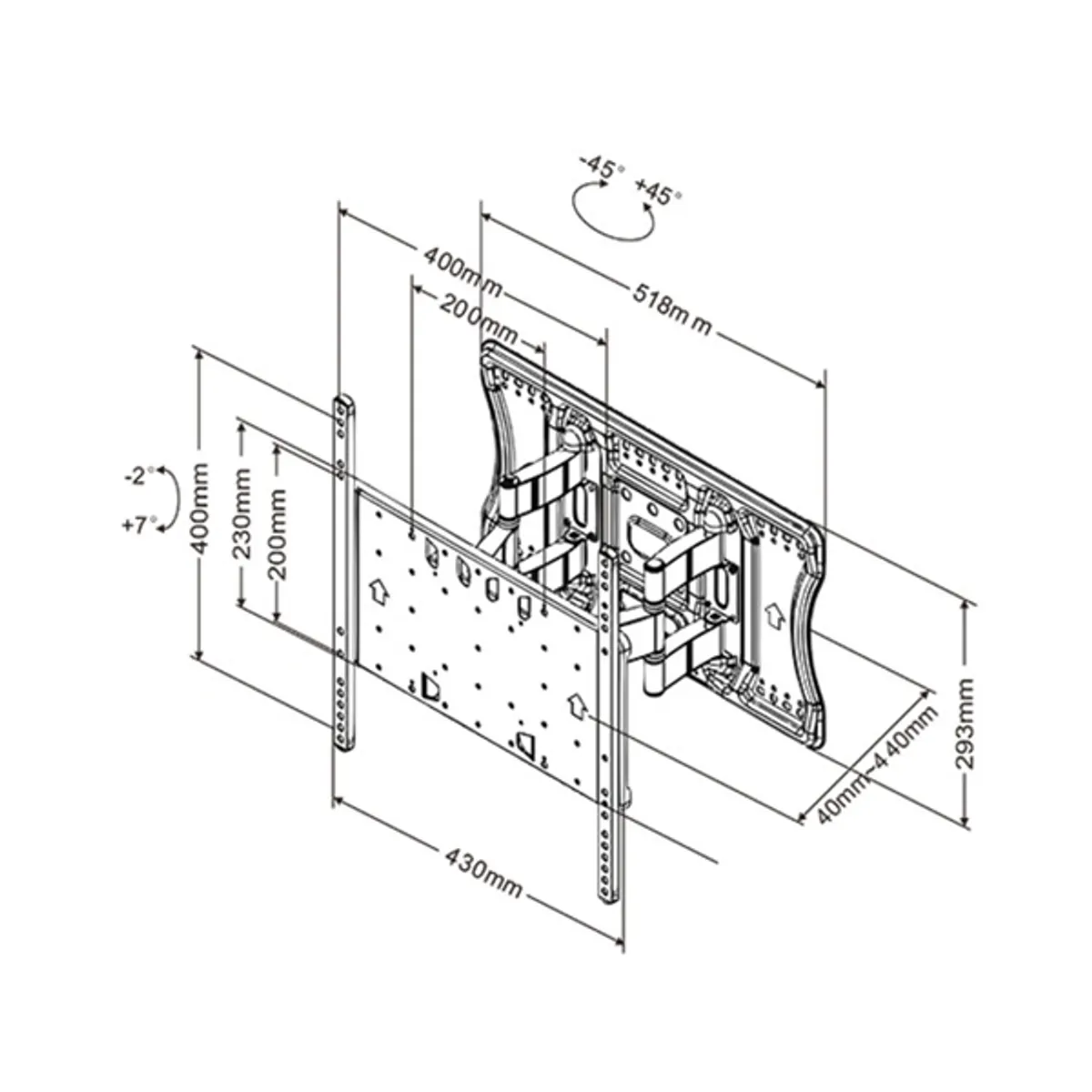 Multibrackets 7350022734227 M VESA Super Slim Tilt and Turn Plus Dönthető Forgatható Fali rögzítés VESA 100x100-400x400 26-55" Fekete #10