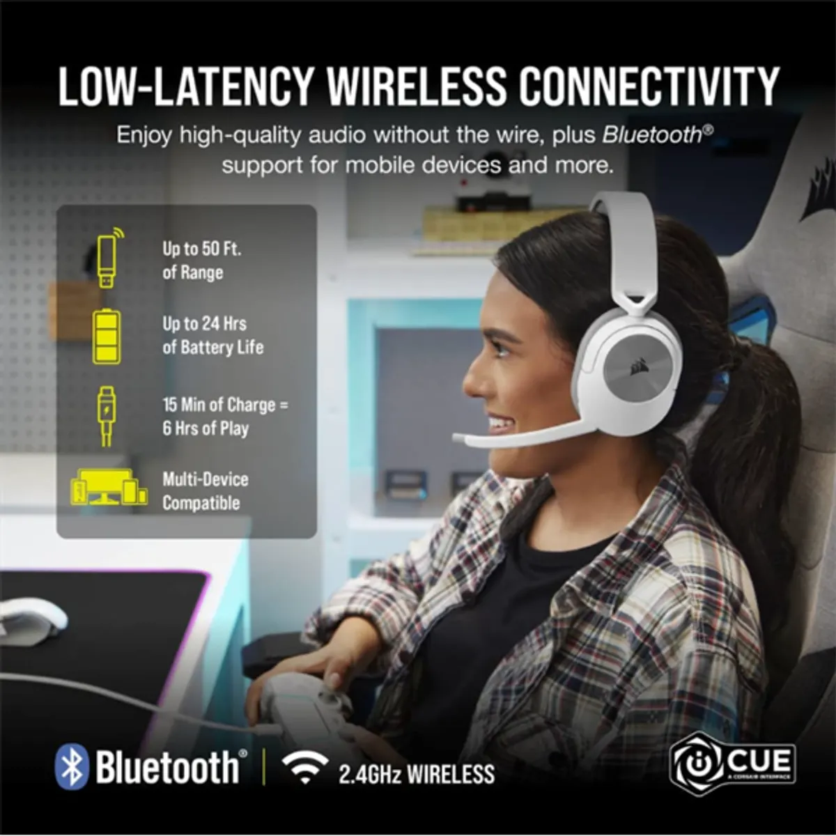 Corsair CA-9011281-EU HS55 Vezeték nélküli játékfejhallgató fehér 2,4 GHz Bluetooth Dolby 7.1 #2