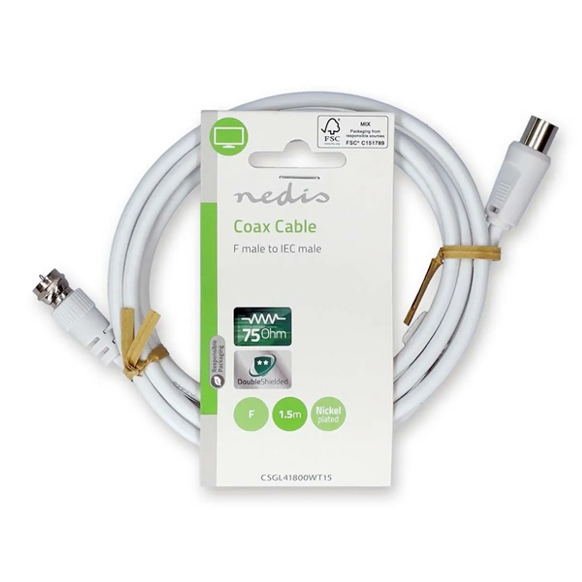 Nedis CSGL41800WT15 koax kábel F dugó 75 Ohm, dupla árnyékolás, 1.5m #3