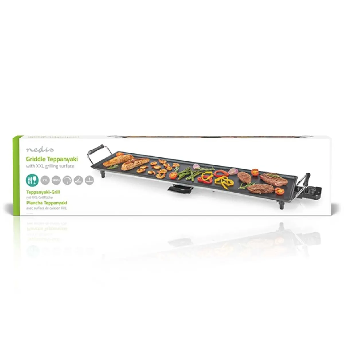 Nedis FCTE110EBK90 teppanyaki látványgrill 90x23 cm, 1800 W, állítható hőmérséklet, csepptálca, non-stick, 230 V #4