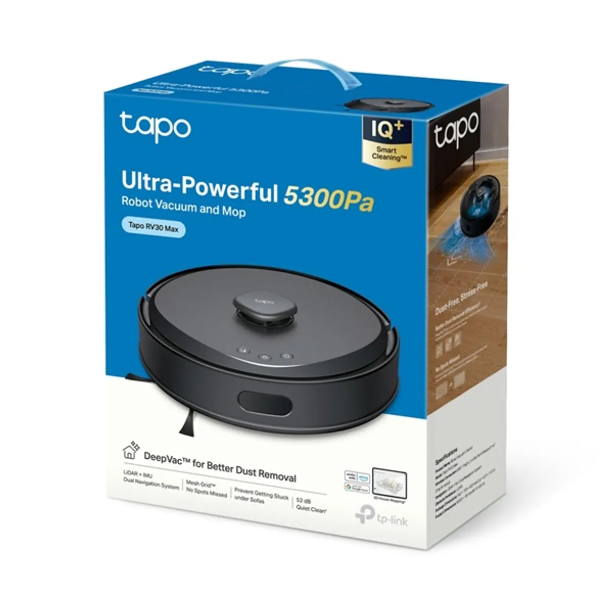 TP-LINK TAPO RV30 MAX Tapo RV30 Max LiDAR navigáció 5300 Pa szívóerő 150 perc működés 0,3 L por-víz tartály #3