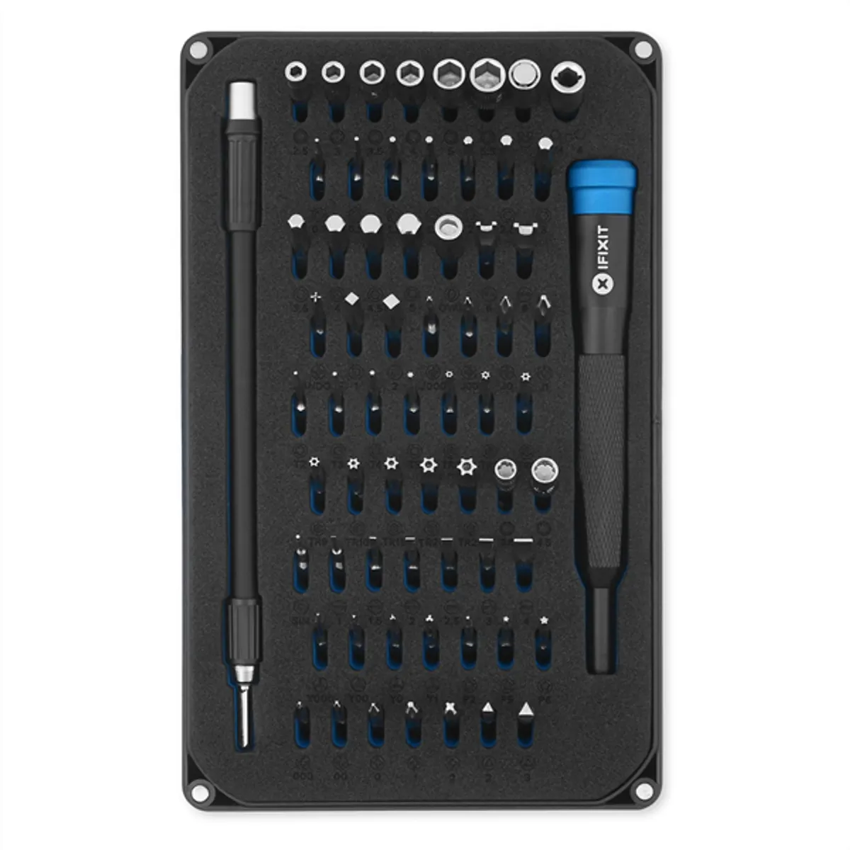 iFixit EU145299-4 Mako Precision Bit Set 64 darab bitek, ergonómikus bit-vezető, 150 mm flex extension, ABS tok #1