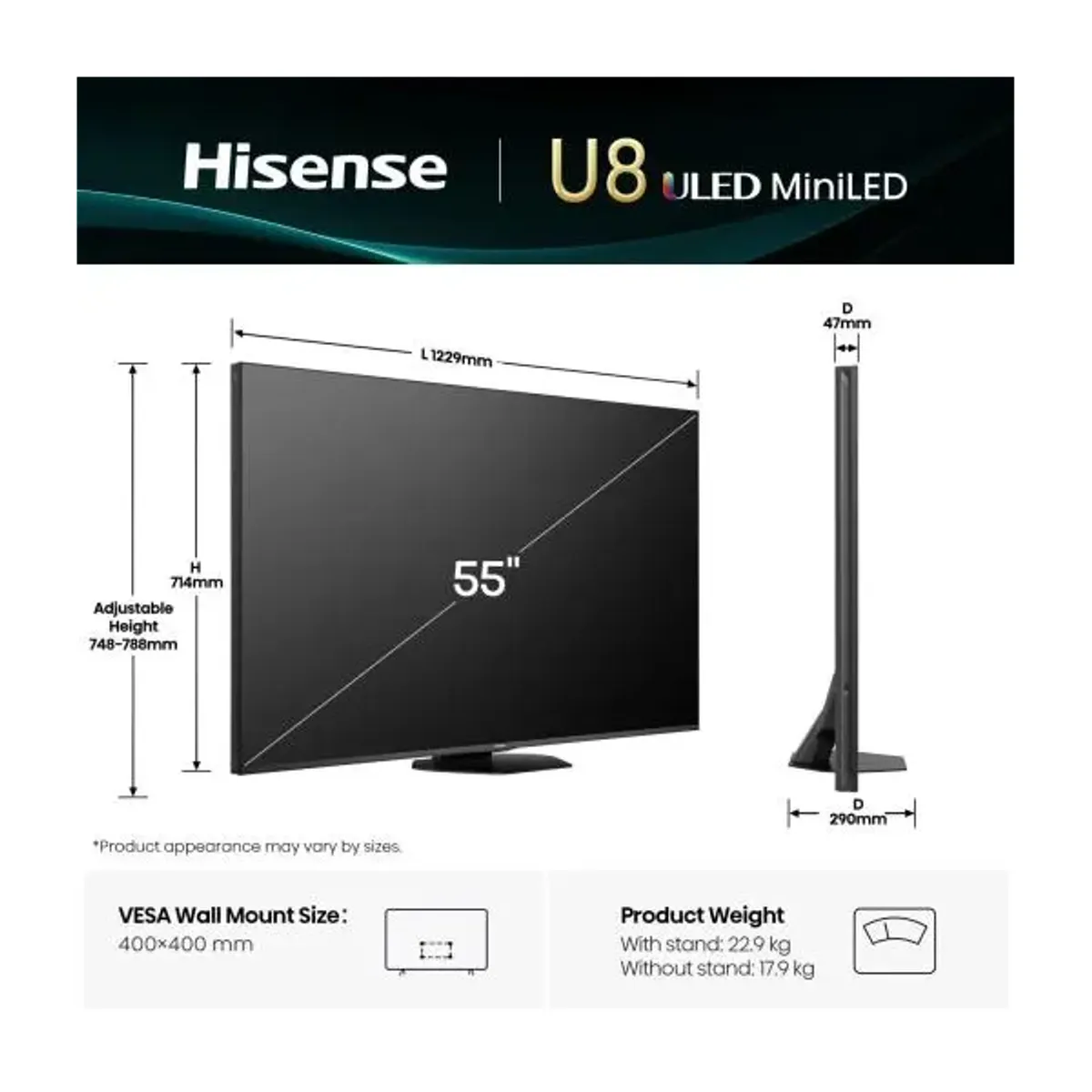 Hisense 55U8Q U8Q Mini-LED Pro 4K 165Hz HDR10+ Dolby Vision IQ VRR ALLM USB-C VIDAA #2