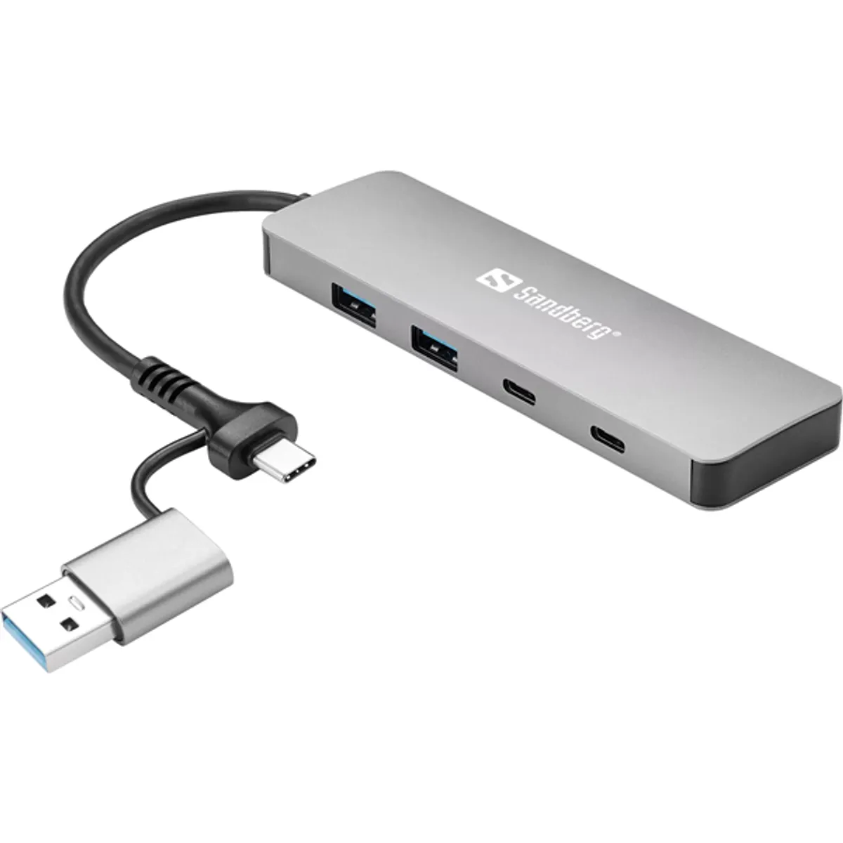 SANDBERG 136-64 USB-C és USB-A hub 2x USB-A 3.0 2x USB-C alumínium ház 5 Gbps #1