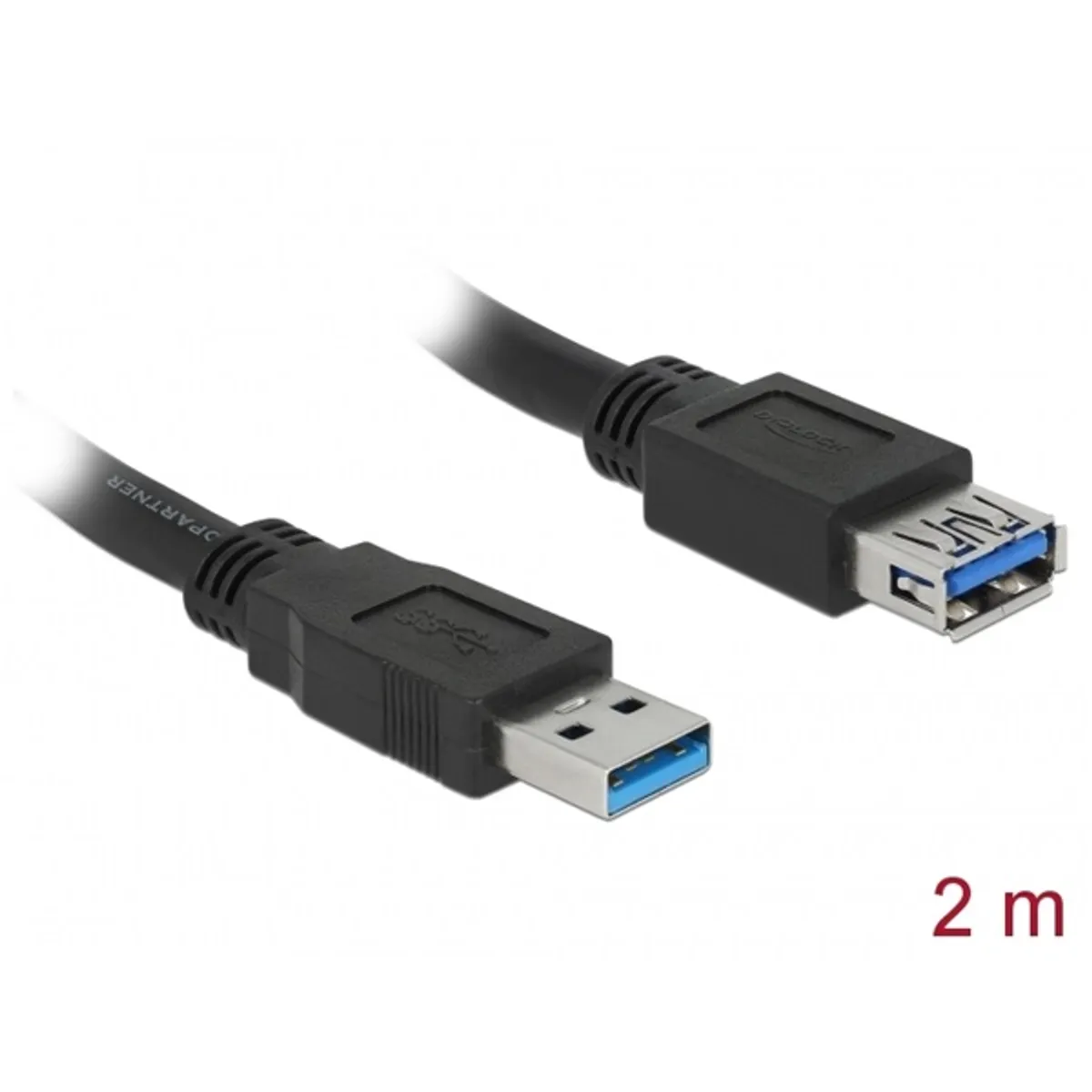 DELOCK 85056 USB 3.0 Type-A hosszabbító adatkábel 2m fekete duplán árnyékolt aranyozott csatlakozó #1