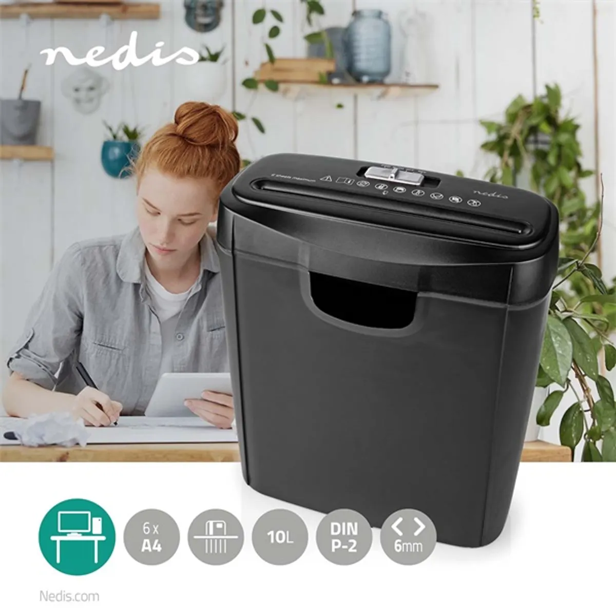 NEDIS PASH112BKA4 iratmegsemmisítő DIN P-2 6 mm csík 10 L 6 lap bankkártya #6
