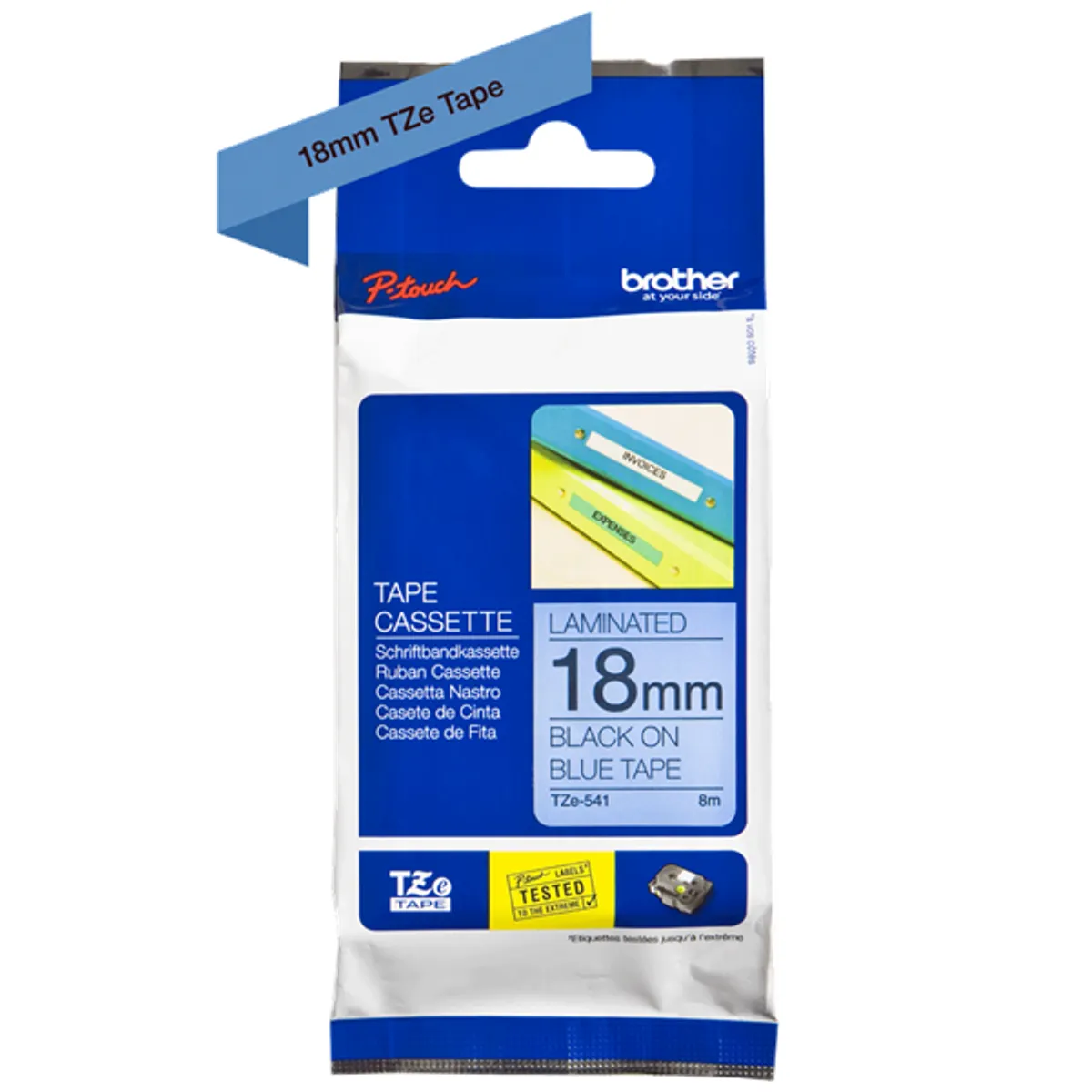 Brother TZE541 laminált szalag 18mm 8m kék alapon fekete #2
