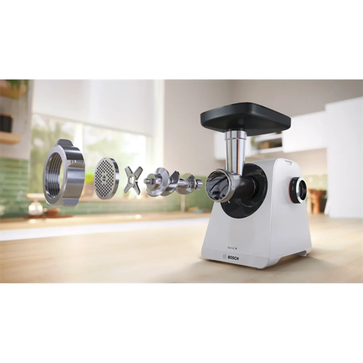 BOSCH MFWS420W MultiPower húsdaráló 1900W 2,5 kg/perc tárcsák 4,5/8 mm kolbásztöltő fehér #2