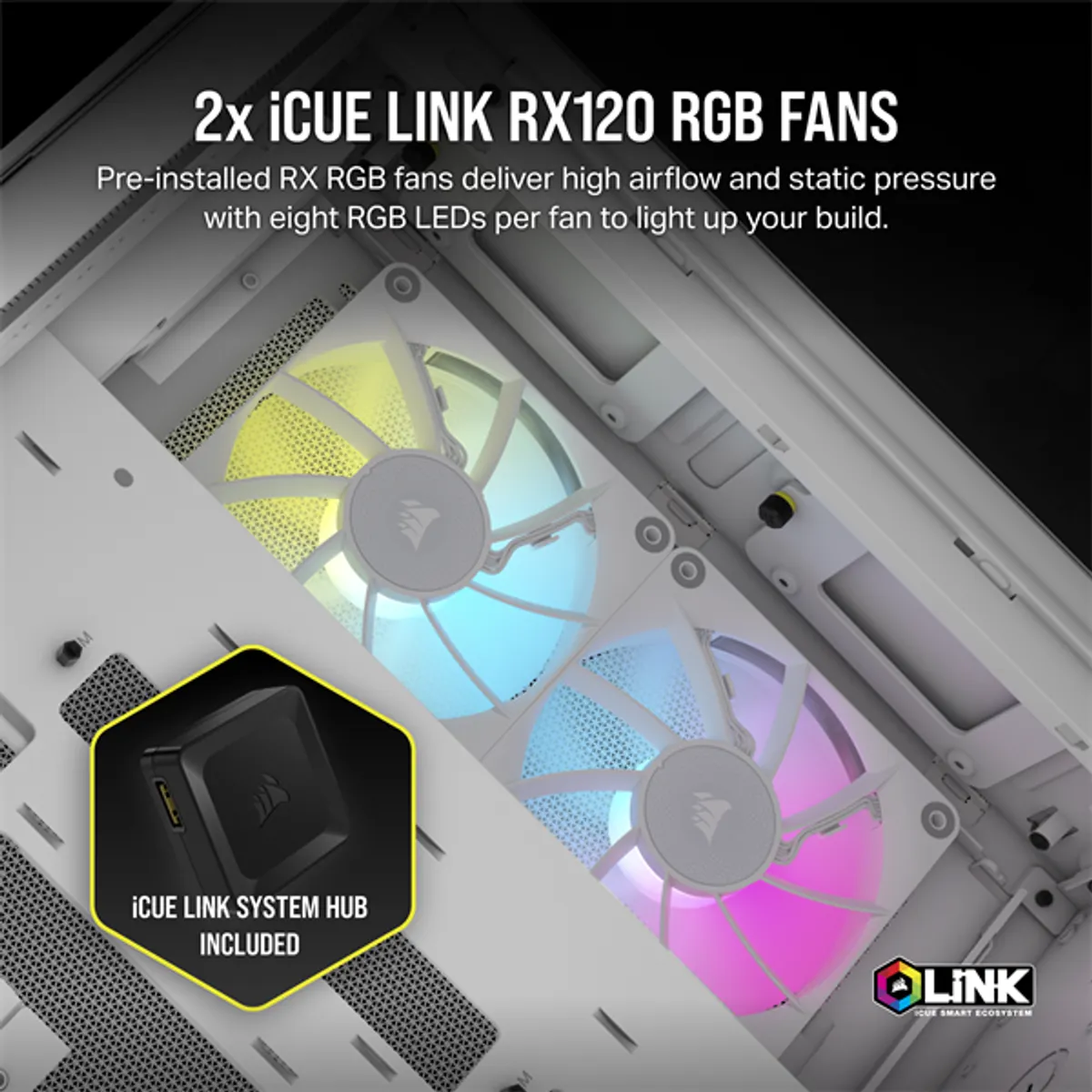 CORSAIR CC-9011268-WW 2500X Micro-ATX iCUE LINK RGB fehér edzett üveg duál kamrás #4