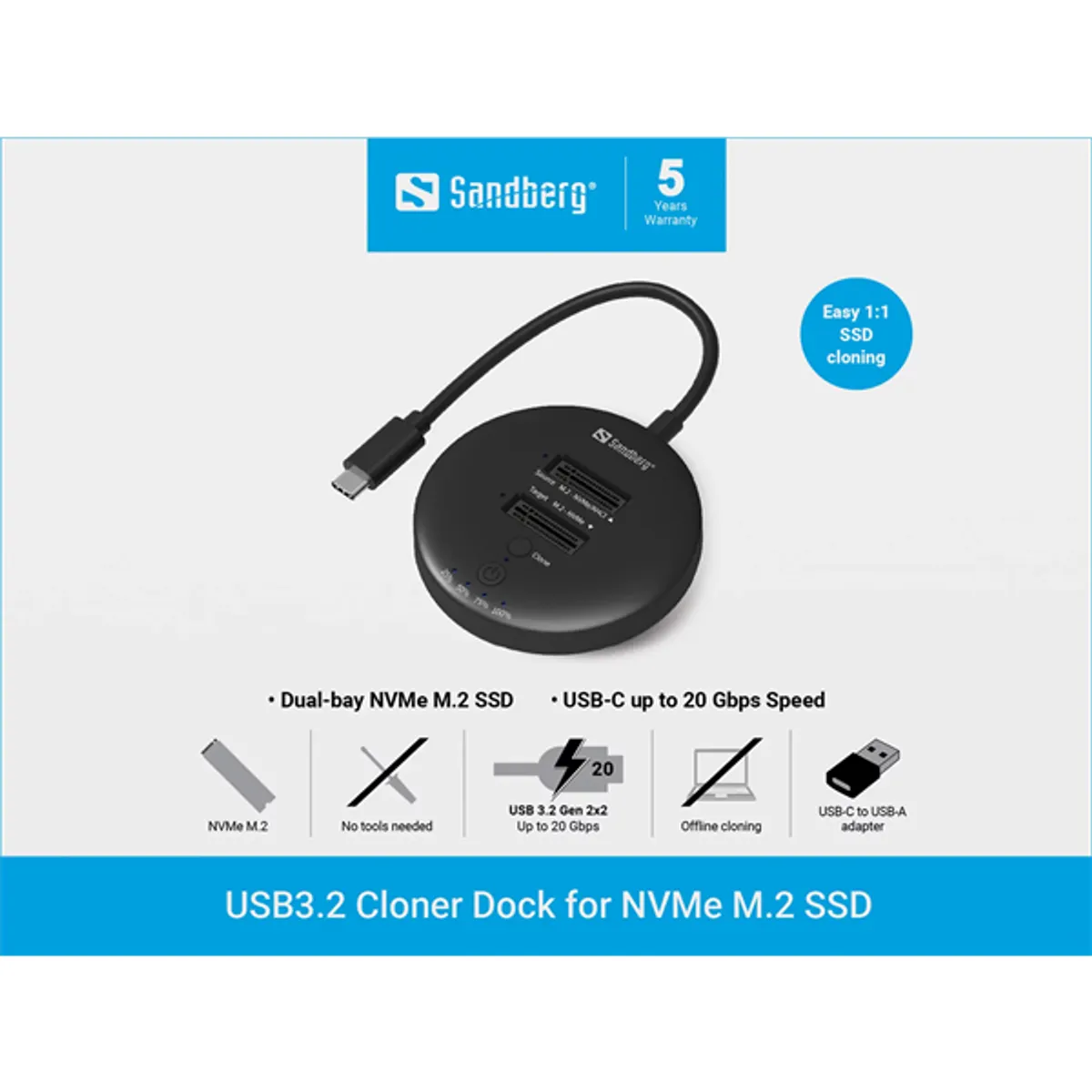 Sandberg 136-72 M.2 NVMe SSD dokkoló USB-C 20 Gbps Dual-bay #3