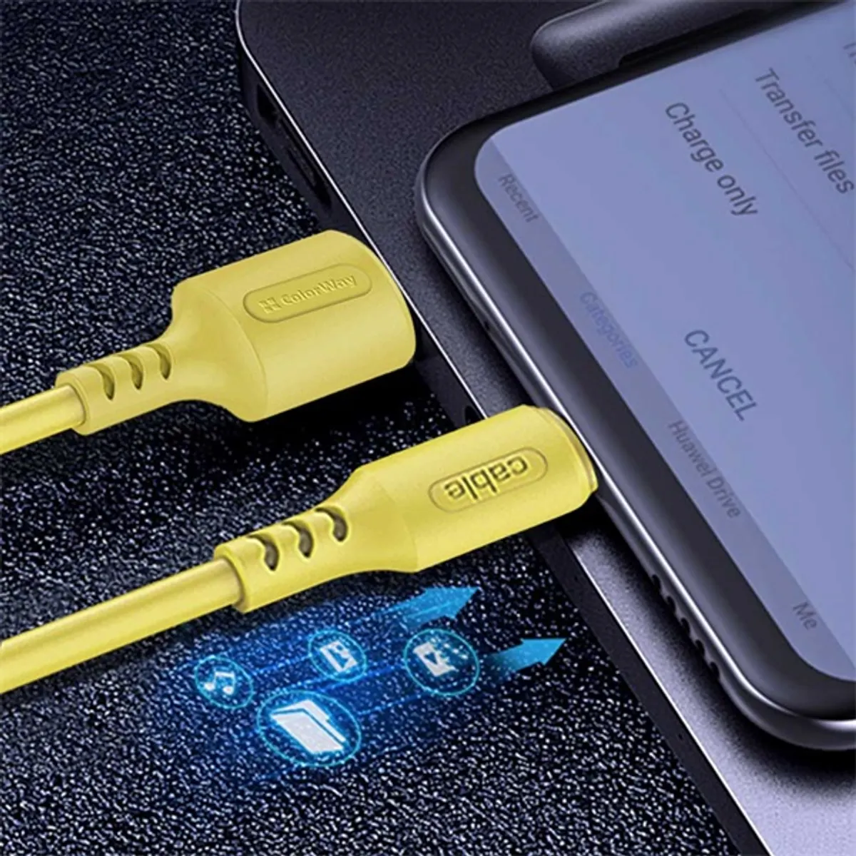 COLORWAY CW-CBUM043-Y USB-MicroUSB kábel puha szilikon 1m sárga 2.4A #6