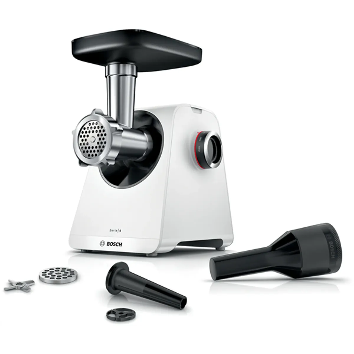 BOSCH MFWS420W MultiPower húsdaráló 1900W 2,5 kg/perc tárcsák 4,5/8 mm kolbásztöltő fehér #1