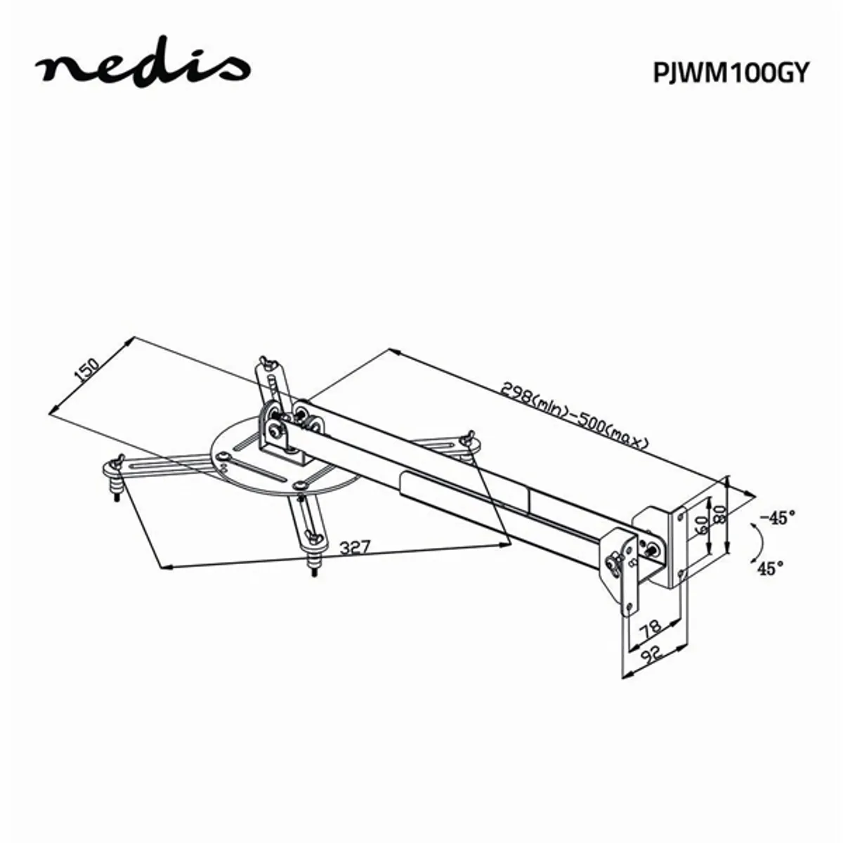 Nedis PJWM100GY fali projektor konzol dönthető forgatható 0-360 4 karos max teherbírás 10 kg ezüst #7