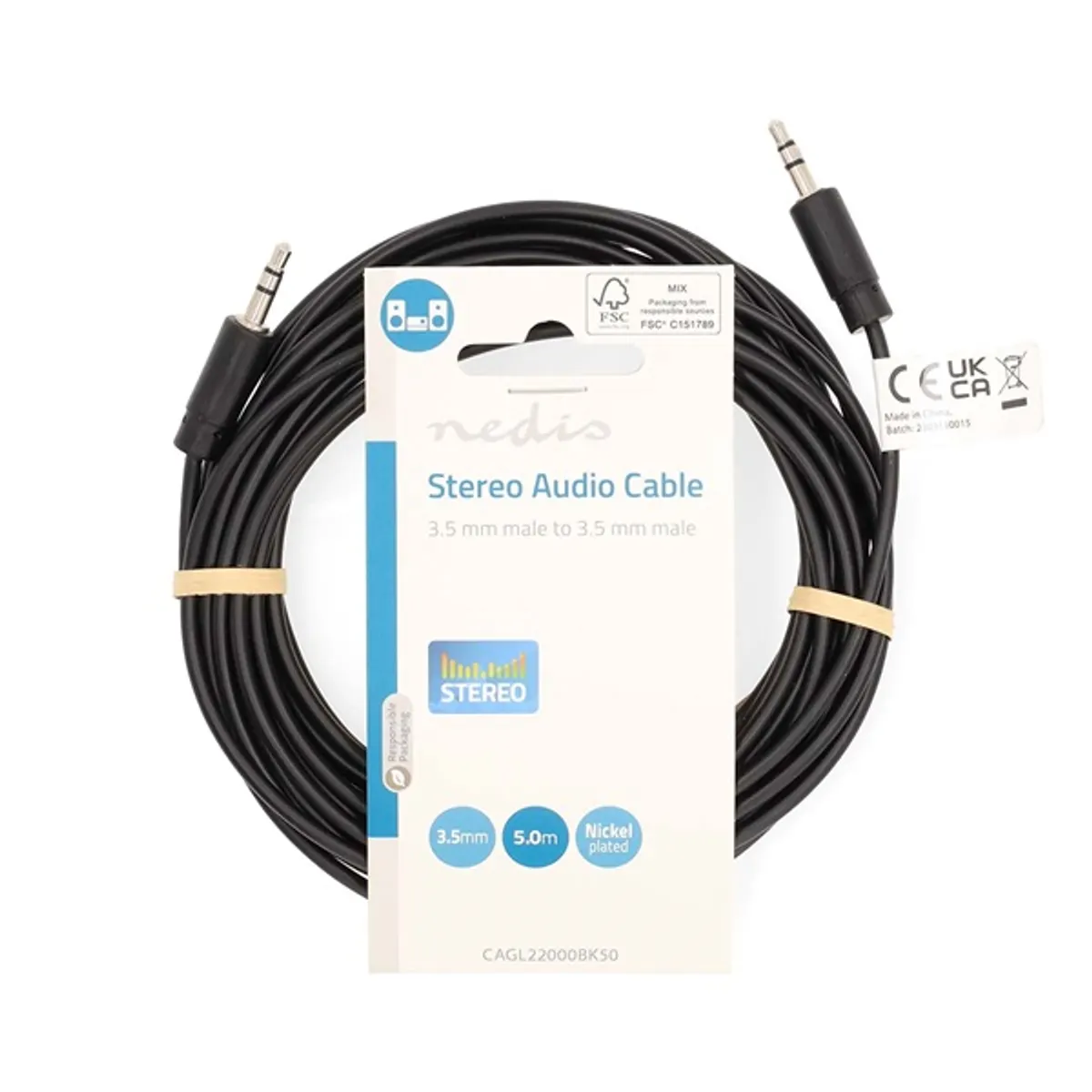 NEDIS CAGL22000BK50 sztereó 3,5 mm jack audiokábel 5 m nikkelezett csatlakozó #1