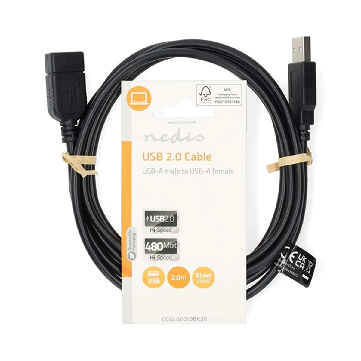 NEDIS CCGL60010BK20 USB hosszabbító kábel USB 2.0 USB-A férfi USB-A nő 2 m fekete #3
