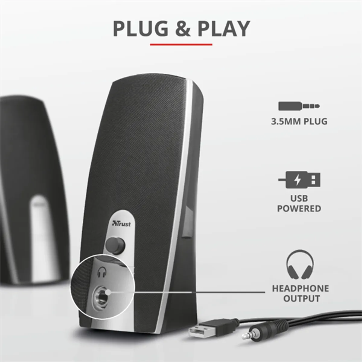 Trust 16697 MiLa 2.0 Speaker Set 5W RMS USB táplálású előlapi fejhallgató-csatlakozó 3,5 mm jack fekete-ezüst #8