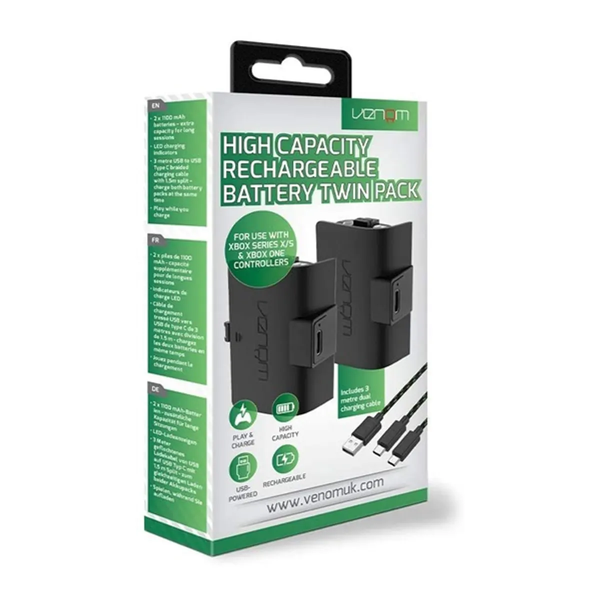 Venom VS2883 akkumulátor és töltőkábel 2db 1100mAh 3m töltőkábel fekete Xbox Series S és X kompatibilis #1