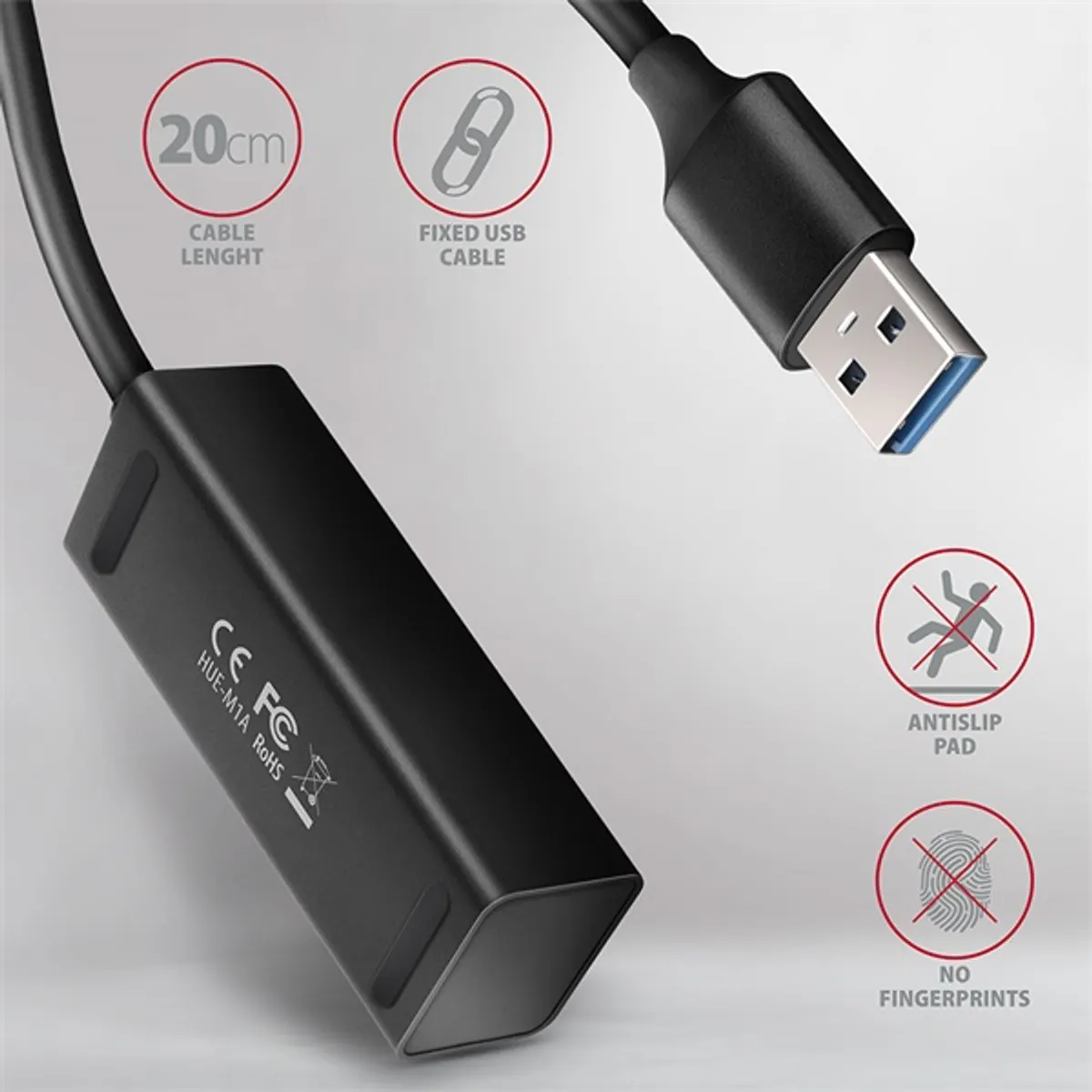 AXAGON HUE-M1A 4-portos USB 3.2 Gen 1 hub alumínium ház #4