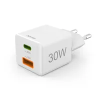 Hama 00201992 GaN töltő PD QC 3.0 30W, 2-portos USB-C USB-A 100-240V fehér