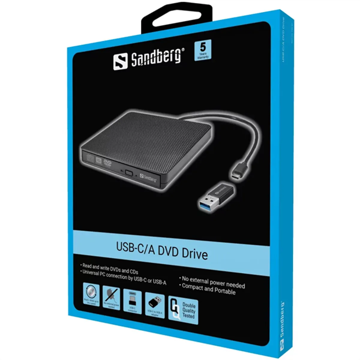SANDBERG 136-62 Külső DVD-meghajtó USB-C és USB-A, 30 cm, felújított, USB-ből táplált, ír és olvas #5