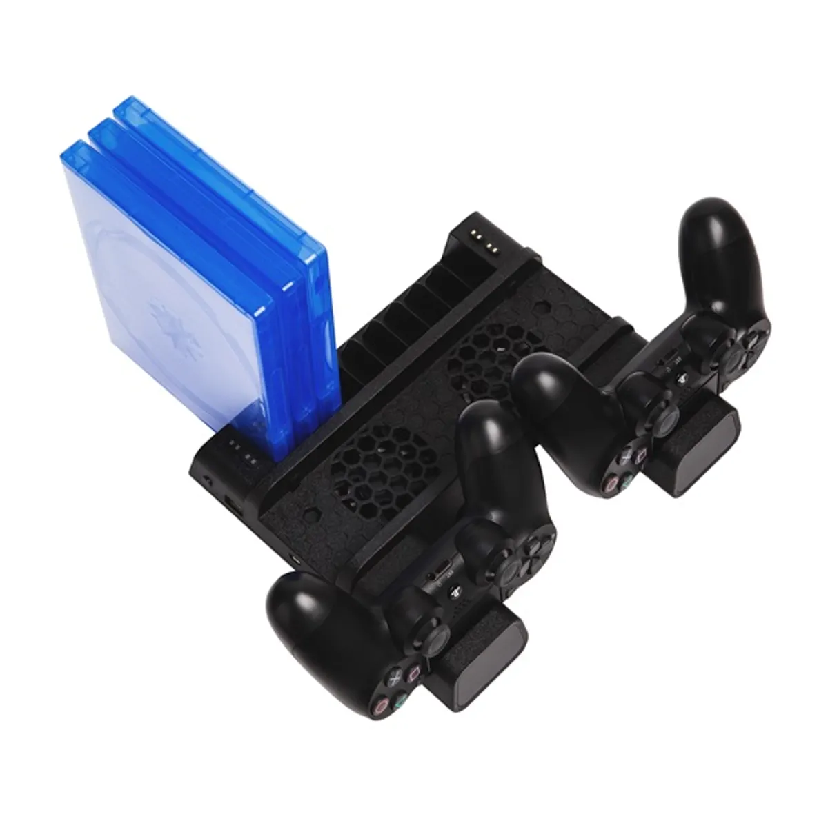 FROGGIEX FX-P4-C3-B PS4 hűtő és töltőállomás lemez tartó 2 USB port 2 kontroller töltés LED töltésjelző #2