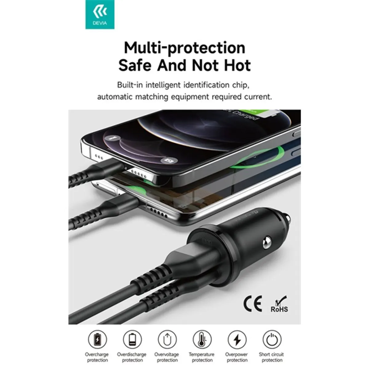 Devia ST112421 Smart Series Mini 30W PD USB-C QC3.0 USB-A fekete autós töltő #5