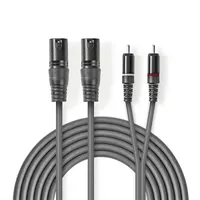 Nedis COTH15210GY30 XLR kábel 2x XLR 3 tűs dugó - 2x RCA dugó, 3 m, sötétszürke