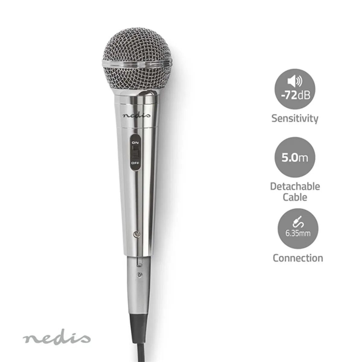 Nedis MPWD45GY dinamikus mikrofon XLR 3 tűs csatlakozás 6.35 mm 5 m frekvencia 80 Hz - 13 kHz impedancia 600 Ohm érzékenység -72 dB kardioid #3