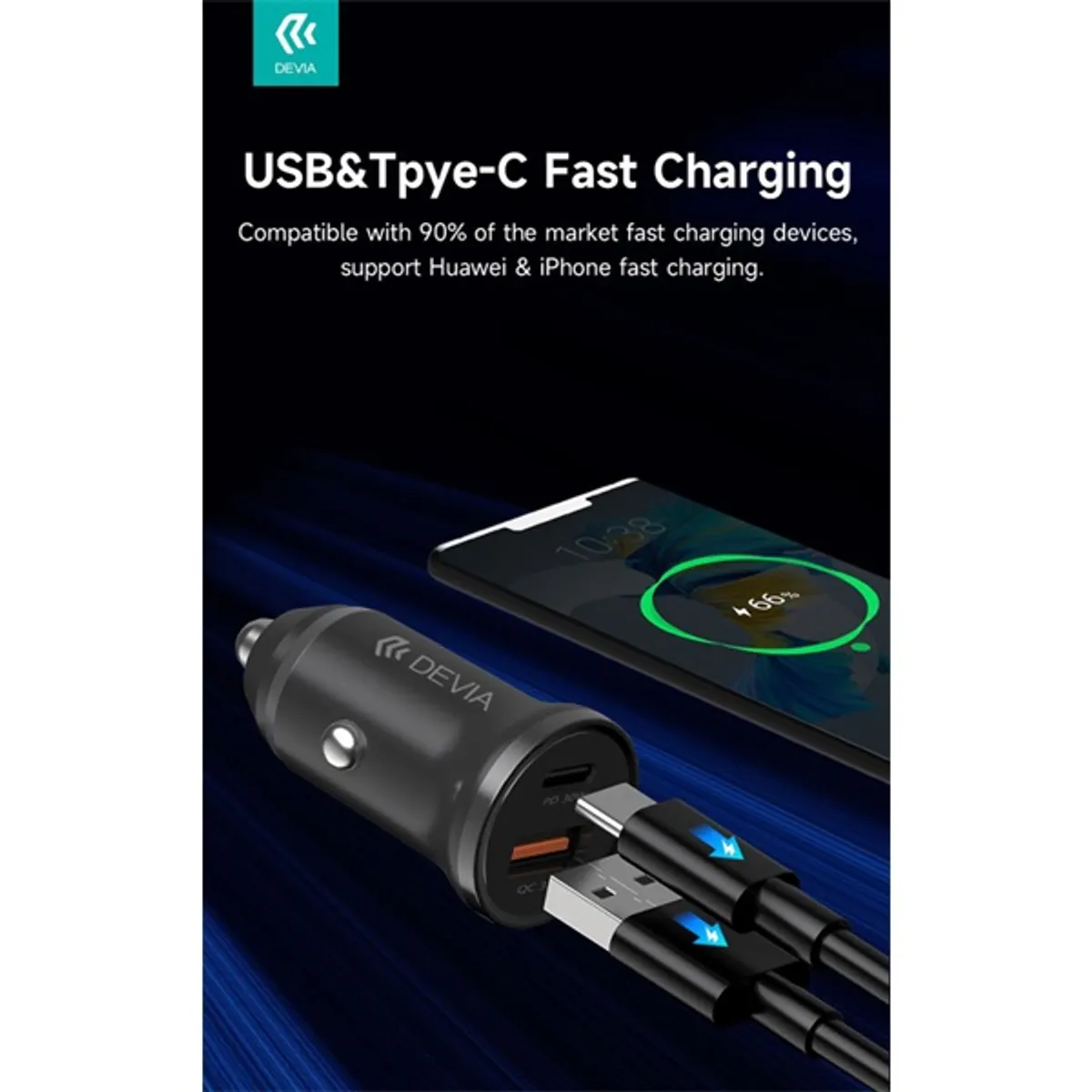 Devia ST112421 Smart Series Mini 30W PD USB-C QC3.0 USB-A fekete autós töltő #7
