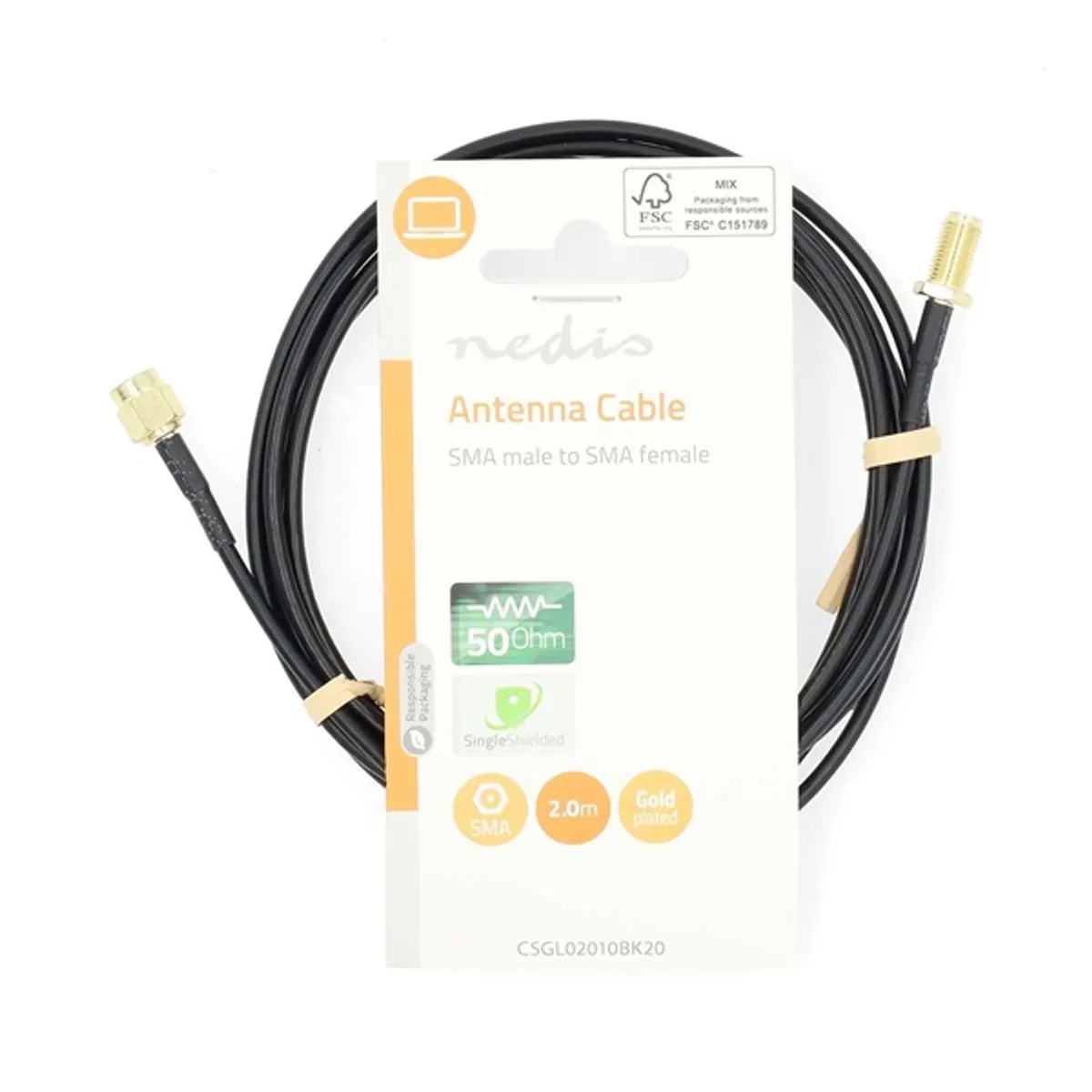 Nedis CSGL02010BK20 SMA kábel SMA férfi SMA nő aranyozott 50 Ohm árnyékolt 2,00 m kerek PVC fekete #3