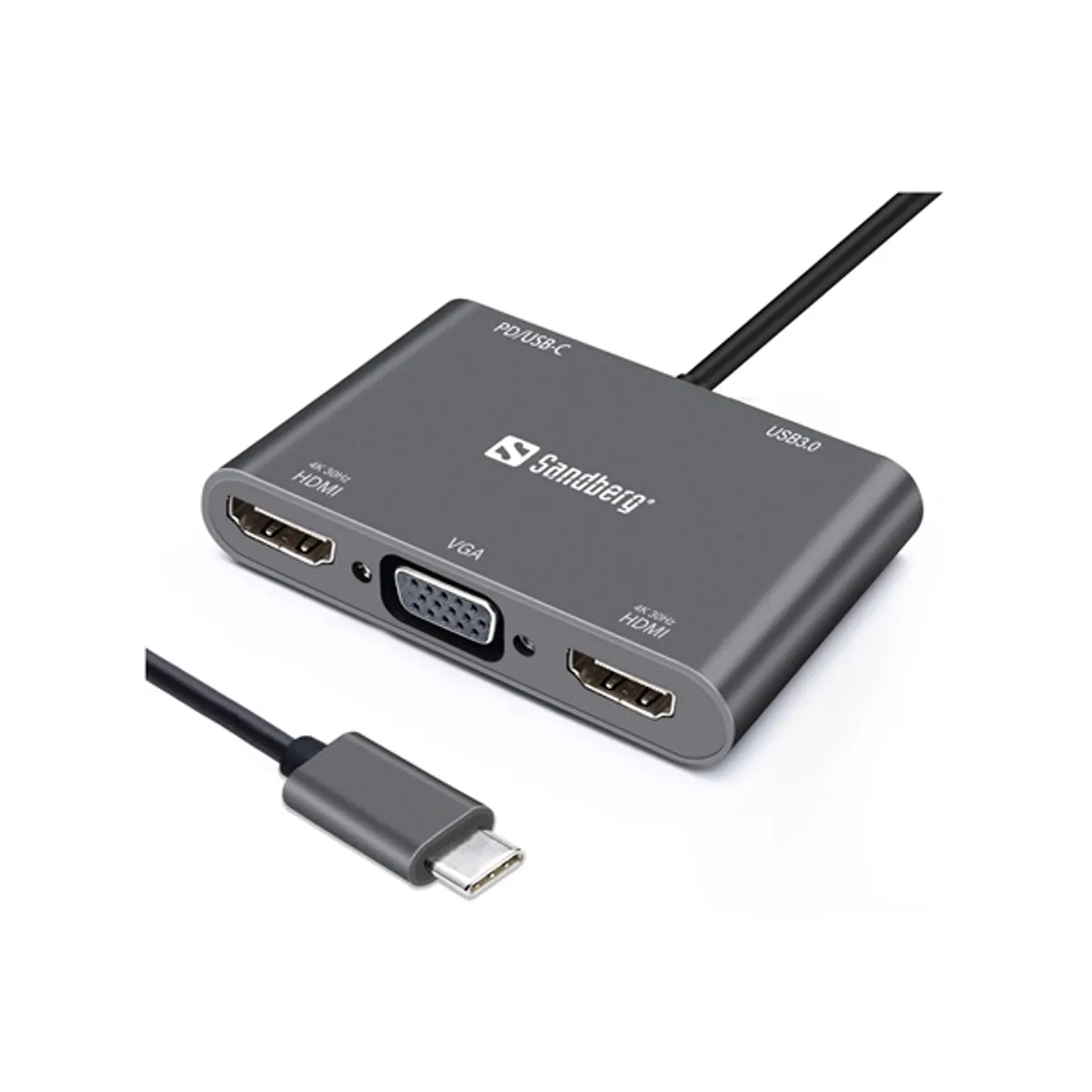 Sandberg 136-35 USB-C dokkoló 2x HDMI 1x VGA USB 3.0 A USB-C PD 100W alumínium #1