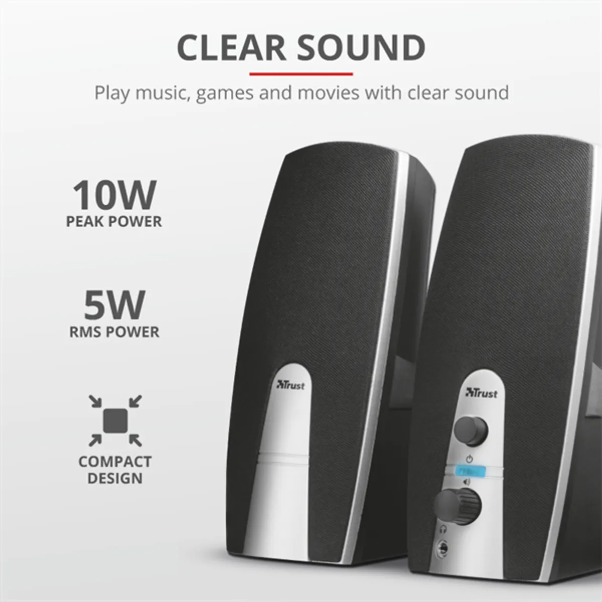 Trust 16697 MiLa 2.0 Speaker Set 5W RMS USB táplálású előlapi fejhallgató-csatlakozó 3,5 mm jack fekete-ezüst #6