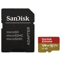 SANDISK 00121586 microSDXC Extreme 128GB 190 MBps olvasás, 90 MBps írás A2 C10 V30 UHS-I U3 adapterrel #1