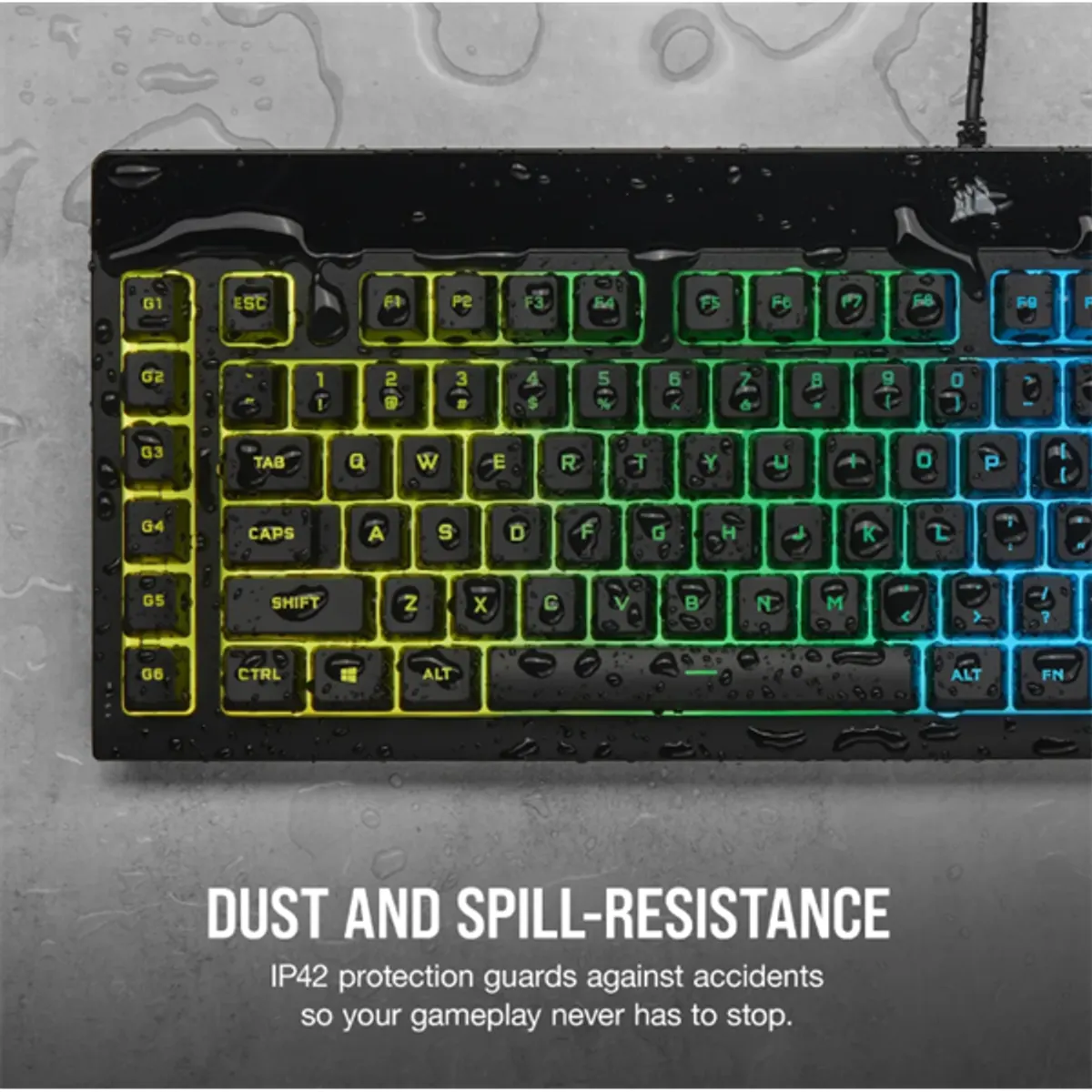 Corsair CH-9226765-NA K55 RGB Pro 5 zónás RGB háttérvilágítás IP42 por- és fröccsenésálló Levehető csuklótámasz 6 makrógomb #4