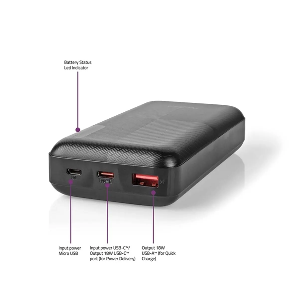 Nedis UPBKPD20000BK külső akkumulátor 20000mAh PD 2.0 18W USB-C USB-A #1