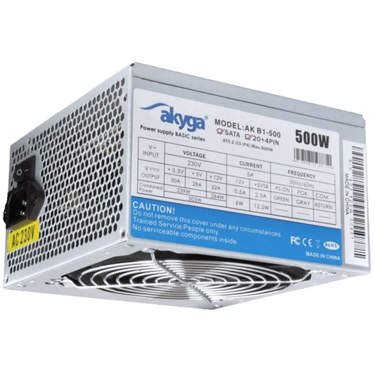 Akyga AK-B1-500 Alapvető ATX tápegység 500W 12cm ventilátor 24-tűs PCI-E 6 és 2 tűs SATA 3x, MOLEX 2x, mini-MOLEX 1x #1
