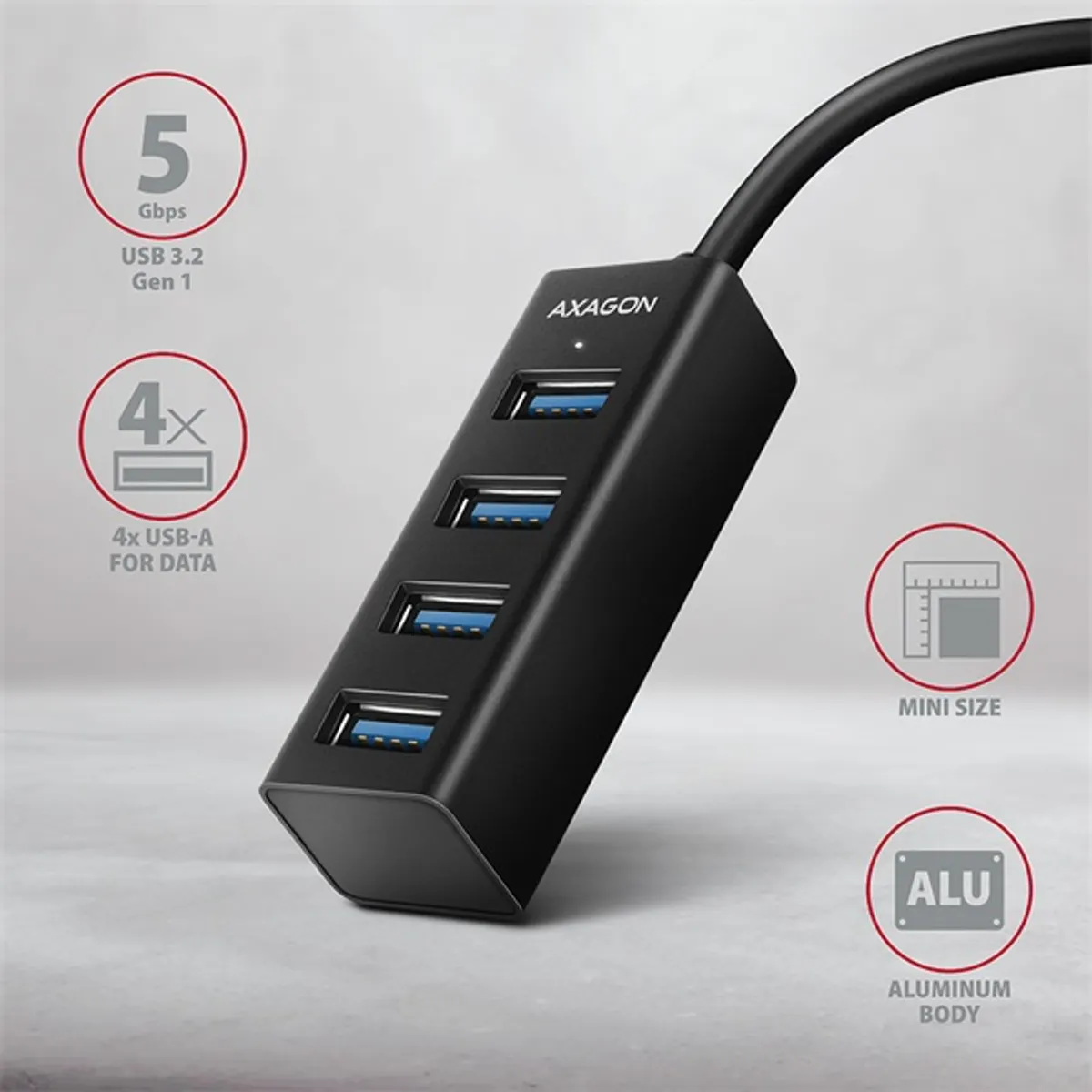 AXAGON HUE-M1A 4-portos USB 3.2 Gen 1 hub alumínium ház #2