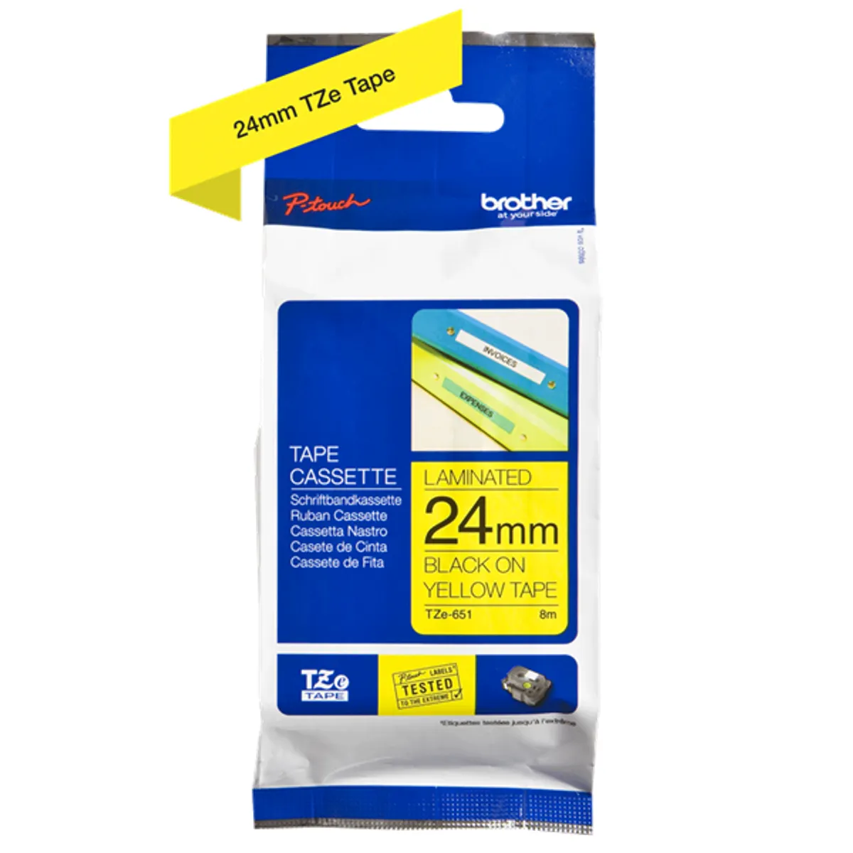 BROTHER TZE651 laminált szalag 24 mm 8 m Sárga alapon fekete #2