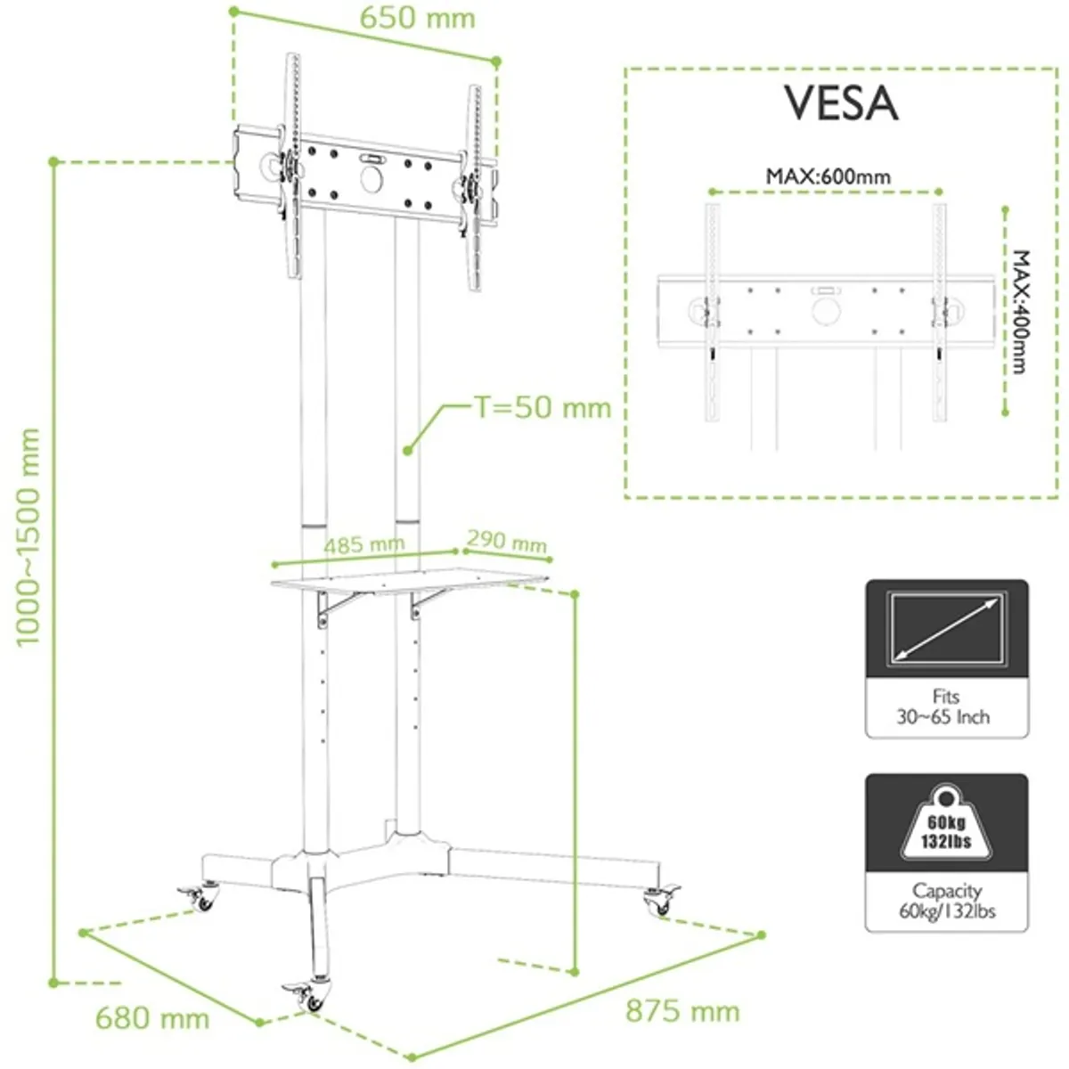 Techly ICA-TR6 falitartó 600x400mm vesa #3